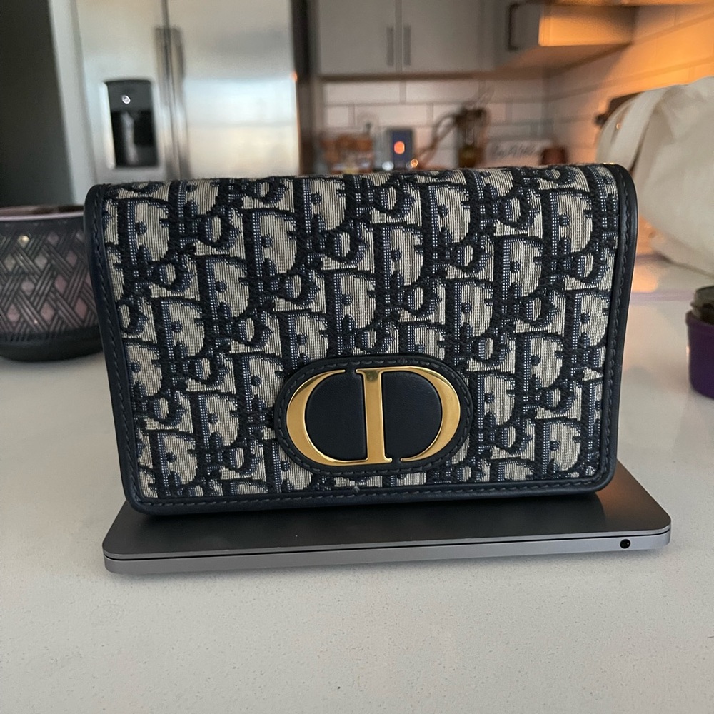 Dior Navy and Beige Oblique Canvas Wallet with Gold CD Logo
